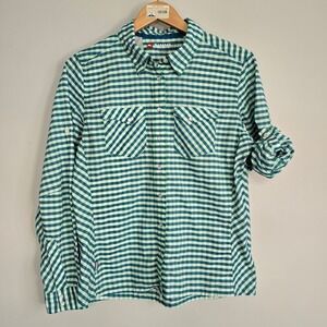 Simms Guide Series Womens Medium Green Gingham Pearl Snap Fishing Shirt Gorpcore